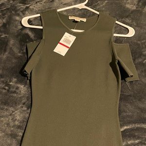 Michael Kors Ivy khaki green ribbed stretch midi dress XS